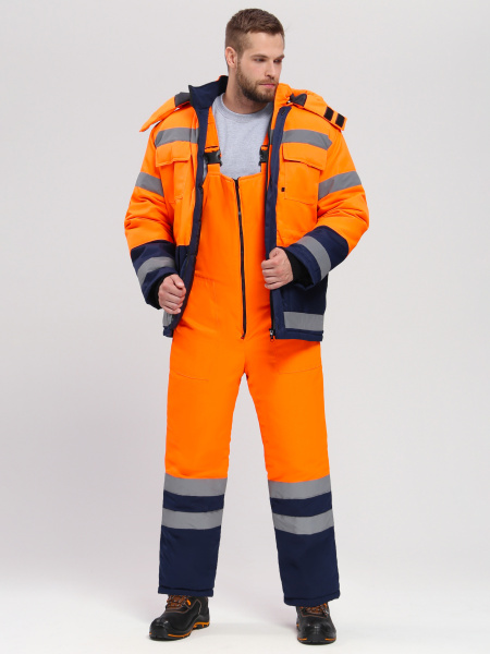Костюм зимний для дорожника Ультра (тк.Смесовая,210) п/к, оранжевый/т.синий