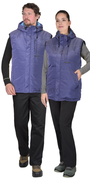 Жилет утепленный с капюшоном ЗОДИАК индиго (на подкладке флис голубой)