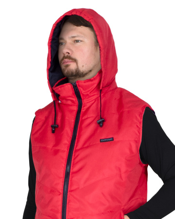 Жилет "ИМИДЖ" красный, на подкладке флис, с капюшоном