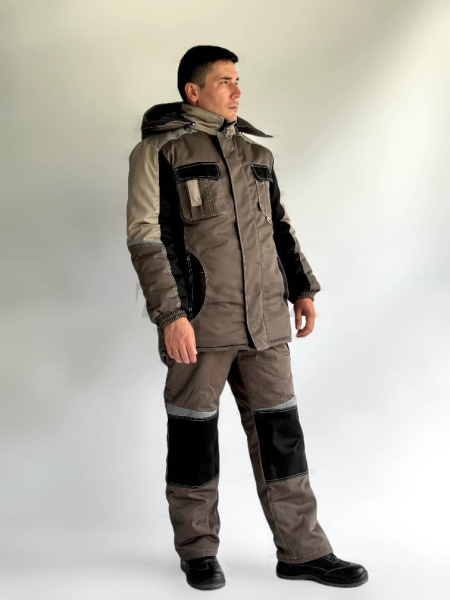 Костюм зимний Мега IMP (тк.Смесовая,240) брюки, коричневый/черный/бежевый