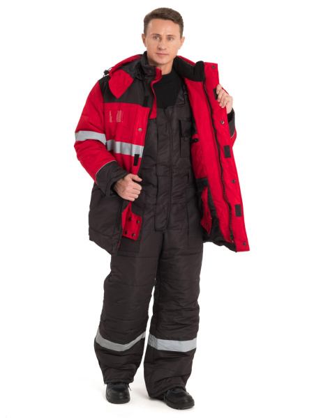 Костюм зимний «НордМен», куртка, п/к, красный/чёрный
