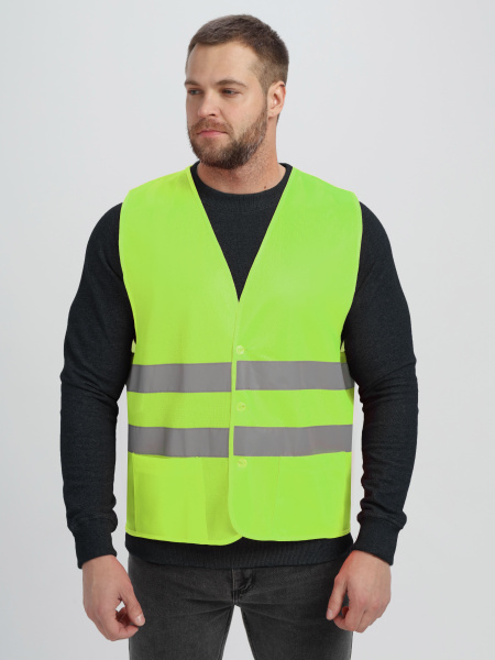 Жилет сигнальный Profline Base с пуговицами и карманами (тк.Полиэфир,100), желтый (СОП-2)