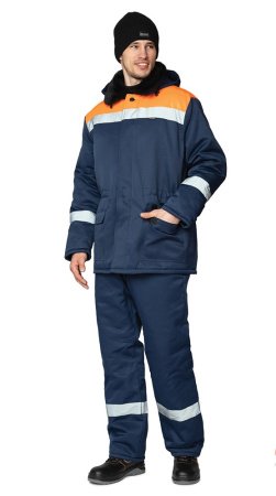 Костюм мужской утеплённый "Коммунальщик" тёмно-синий/оранжевый, куртка + п/к