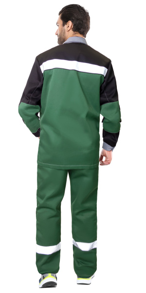 Костюм ПРОФИЛЬ куртка, брюки, зеленый с черным со св.серой отделкой, СОП