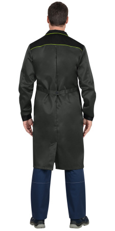 Халат мужской "ТЕХНИК", серый с черным и лимонной отделкой