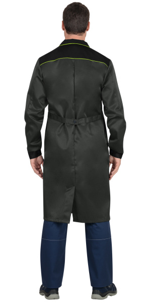 Халат мужской "ТЕХНИК", серый с черным и лимонной отделкой