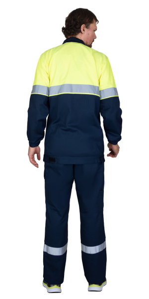 Костюм "МЕГИОН-РОСС" куртка, п/к, тёмно-синий с лимонным и СОП, антистат. нить, МВО