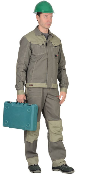 Костюм "Вест-Ворк" куртка кор., п/к т.оливковый со св.оливковым пл. 275 г/кв.м