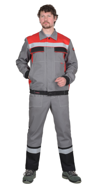 Костюм "МАСТЕР" куртка кор., брюки, средне-серый с красным, СОП