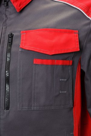 Костюм "STATUS" NEW (Статус), куртка, брюки, графит красный, красные наколенники