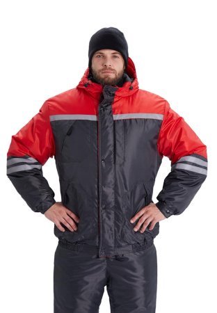 Костюм зимний "СТИМ" куртка/полукомб. цвет: т.серый/красный