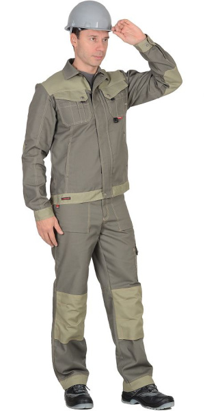 Костюм "Вест-Ворк" куртка кор. (чз), брюки т.оливковый со св.оливковым пл. 275 г/кв.м