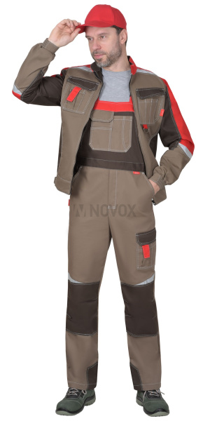 Костюм "Фаворит-Мега" куртка (чз), п/к,  св.корич. с корич. и красн., СОП тк.Rodos