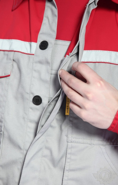 Костюм "Мастер-Люкс", куртка, п/к, светло-серый-красный с СВП (СОП)