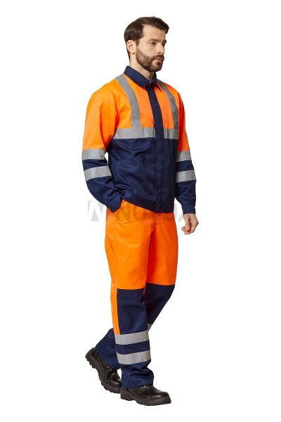 Костюм рабочий мужской "Спектр-Сигнал" сигнальный с СОП цвет оранжевый/темно-синий