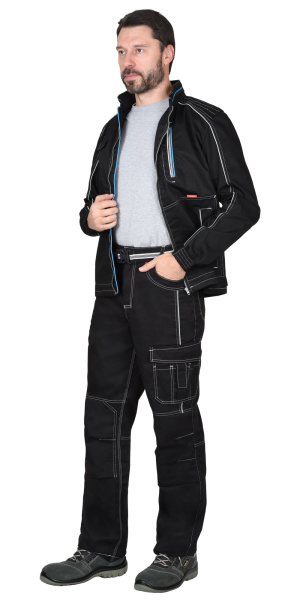 Костюм "АЛЕКС" куртка (чз), брюки, черный с голубой отделкой