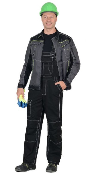 Костюм "Престиж" куртка кор. (чз), п/к, серый с лимонным кантом