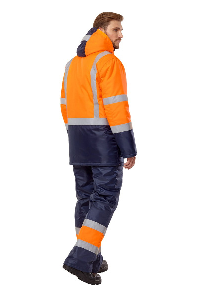 Костюм зимний "Трасса" сигнальный, куртка, п/к, цвет оранжевый/синий