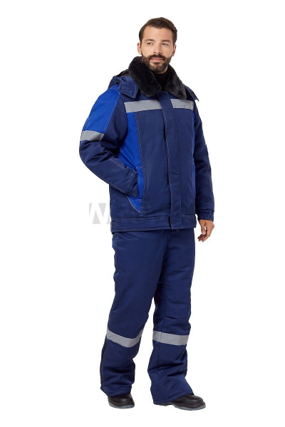 Костюм рабочий мужской зимний "Страйк" цвет темно-синий/василек