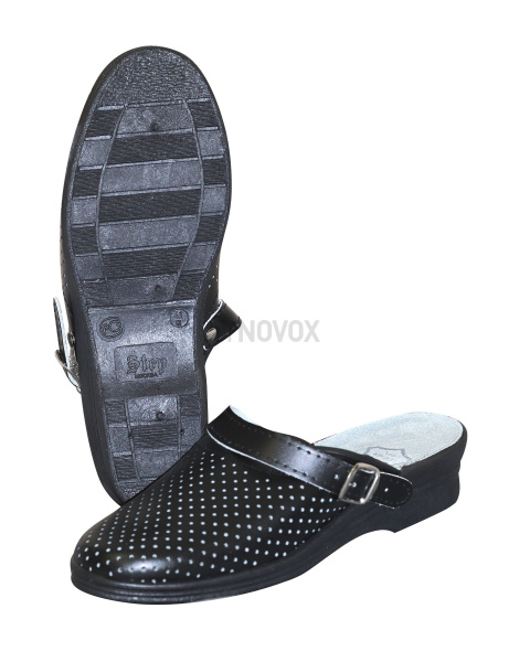 Сабо женские , нат. кожа, ПВХ, чёрные 