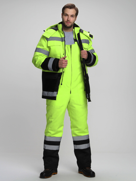 Костюм зимний для дорожника Ультра (тк.Смесовая,210) п/к, лимонный/черный