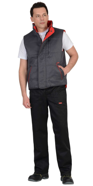 Жилет ПРОФИ утеплённый, серый подкладка флис красная