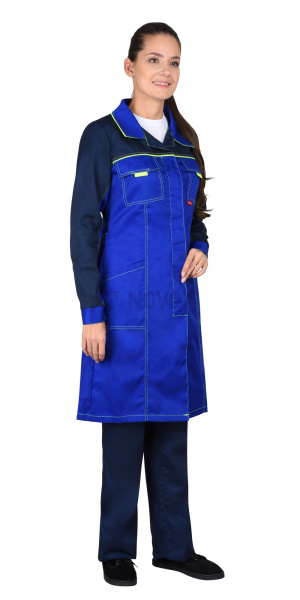 Халат женский  "Ирина" васильковый с синим и лимонным кантом