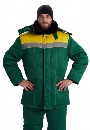 Костюм зимний "ВЬЮГА" куртка/полукомб. цвет: т..зелёный/жёлтый
