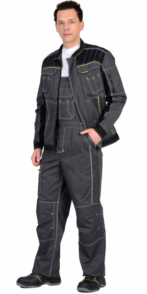 Костюм "Престиж" куртка кор. (чз), п/к, т.серый с черным с лимонным кантом