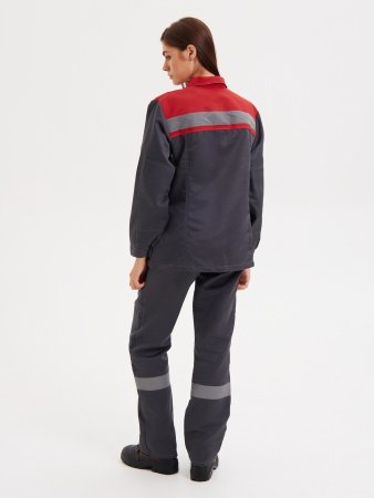 Костюм женский "Нова" КУРТКА+БРЮКИ, цв. т.сер/красный