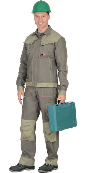 Костюм "Вест-Ворк" куртка кор., п/к т.оливковый со св.оливковым пл. 275 г/кв.м