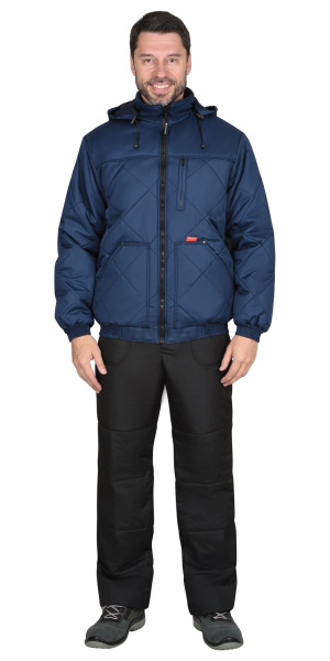 Куртка зимняя "ПРАГА-Люкс", короткая с капюшоном, темно-синяя