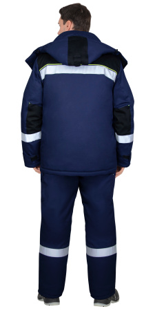 Костюм "БОСТОН-РОСС" зимний, куртка длинная, п/к, синий с васильковым, чёрной отделкой и СОП