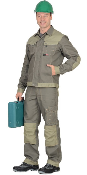 Костюм "Вест-Ворк" куртка кор. (чз), брюки т.оливковый со св.оливковым пл. 275 г/кв.м