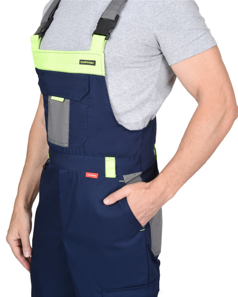 Полукомбинезон "СТАН" синий со средне-серым и лимонной отделкой