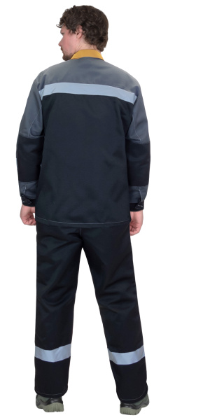 Костюм ПРОФИЛЬ куртка, брюки, черный с темно-серым с горчичной отделкой и СОП