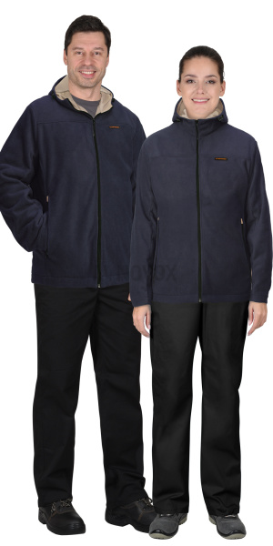 Куртка флисовая "ТЕХНО" (флис дублированный) с капюшоном т.синяя(ЧЗ)