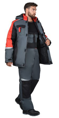 Костюм зимний "ФАВОРИТ-МЕГА-РОСС", куртка дл., п/к, тёмно-серый с красным, чёрным и СОП