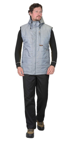 Жилет утепленный с капюшоном ЗОДИАК светло-серый на подкладке