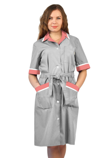 Халат женский "Прибой" цвет: св.серый/коралловый/белый