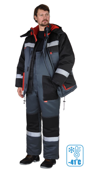 Костюм зимний "Профиль" куртка, п/к, т.серый с черным и крас. отд. и СОП 50 мм