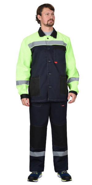 Костюм ПРОФИЛЬ куртка, брюки, т. синий с лимонным и черной отделкой, СОП