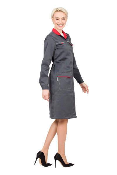 Халат рабочий женский летний/демисезонный "Страйк" цвет темно-серый/красный