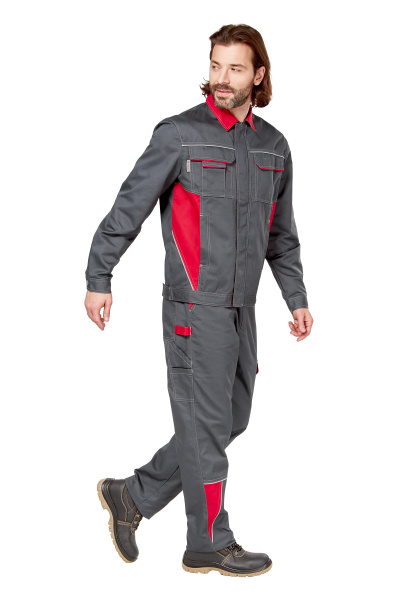 Костюм рабочий мужской летний "Страйк 2" Safe цвет серый/красный, тк. Твилл