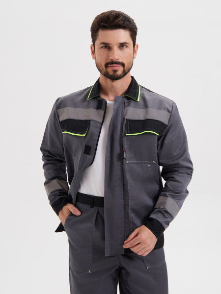 Костюм "Система" (КУРТКА+БРЮКИ) цв. т.серый/черн/лимон