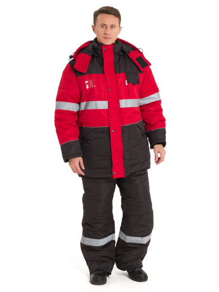 Костюм зимний «НордМен», куртка, п/к, красный/чёрный