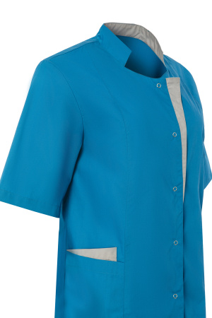 Халат ЭВЕЛИН с коротким рукавом женский бирюза/светло-серый