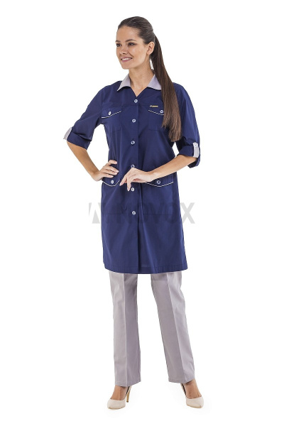 Халат женский "Фрезия" цвет темно-синий/серый