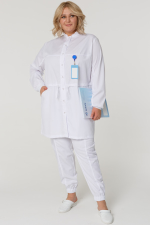Халат ГВЕНН женский белый, длинный рукав, кнопки