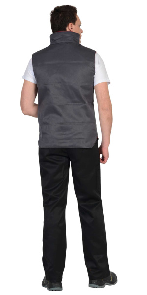 Жилет ПРОФИ утеплённый, серый подкладка флис красная